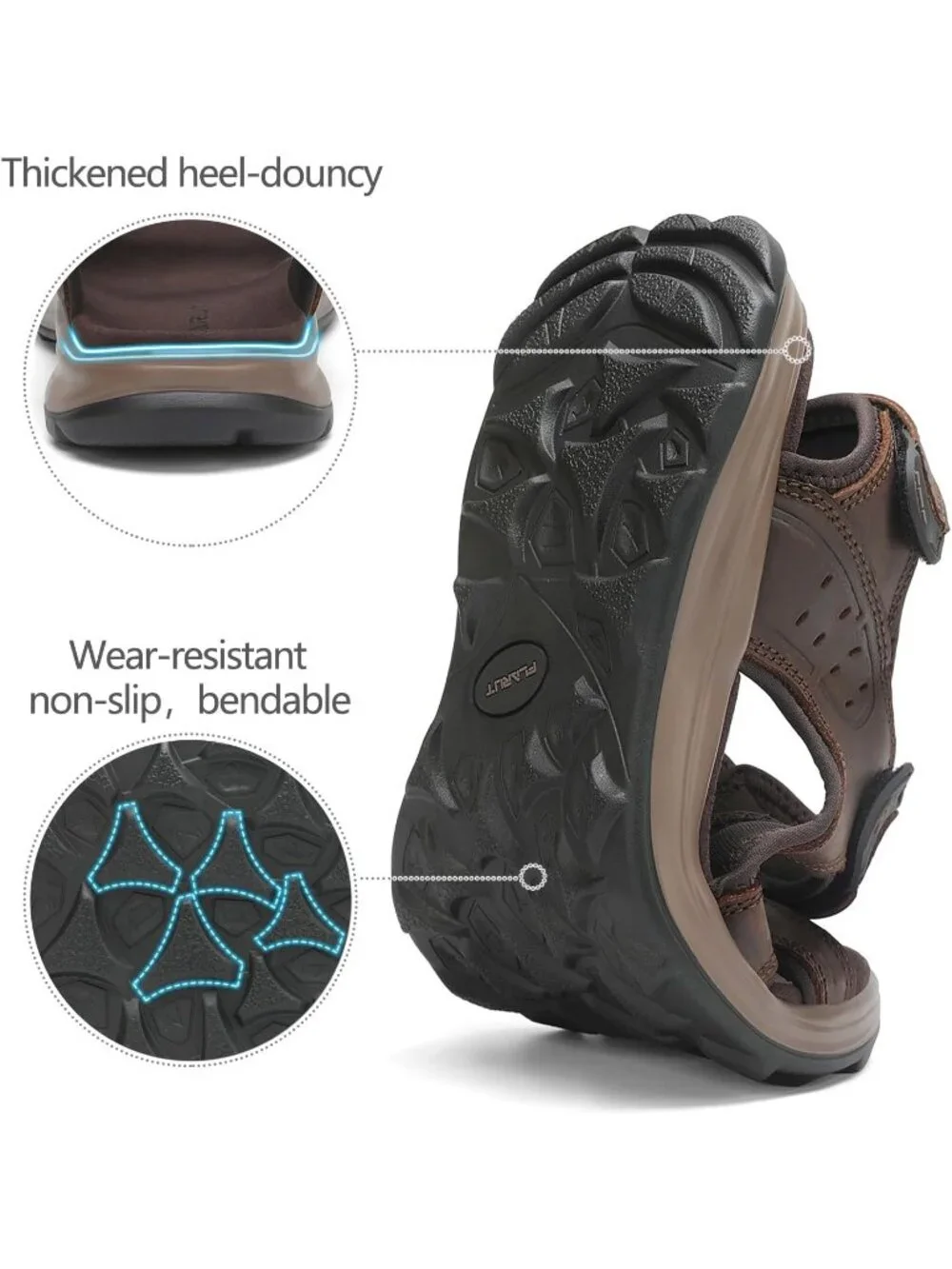 Men's Dark Brown Adjustable Open Toe Leather Athletic Sport Hiking Sandal Shoes
